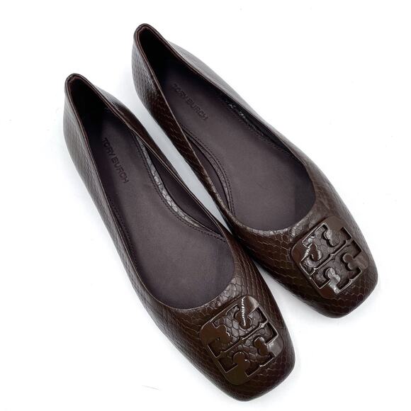 Tory Burch Georgia Ballet Flats Purple Croc Leather Logo Square Toe Sz 7 - Picture 1 of 9